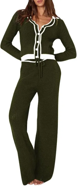 Viottiset Women's 2 Piece Outfits Sweatsuit Set Long Sleeve Button Sweatshirt Wide Leg Sweatpants Lounge Set Tracksuit
