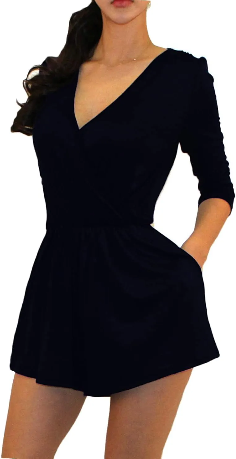 Vivicastle Women's USA Printed V-Neck 3/4 Sleeve Faux Wrap Waist Tie Romper Jumpsuit
