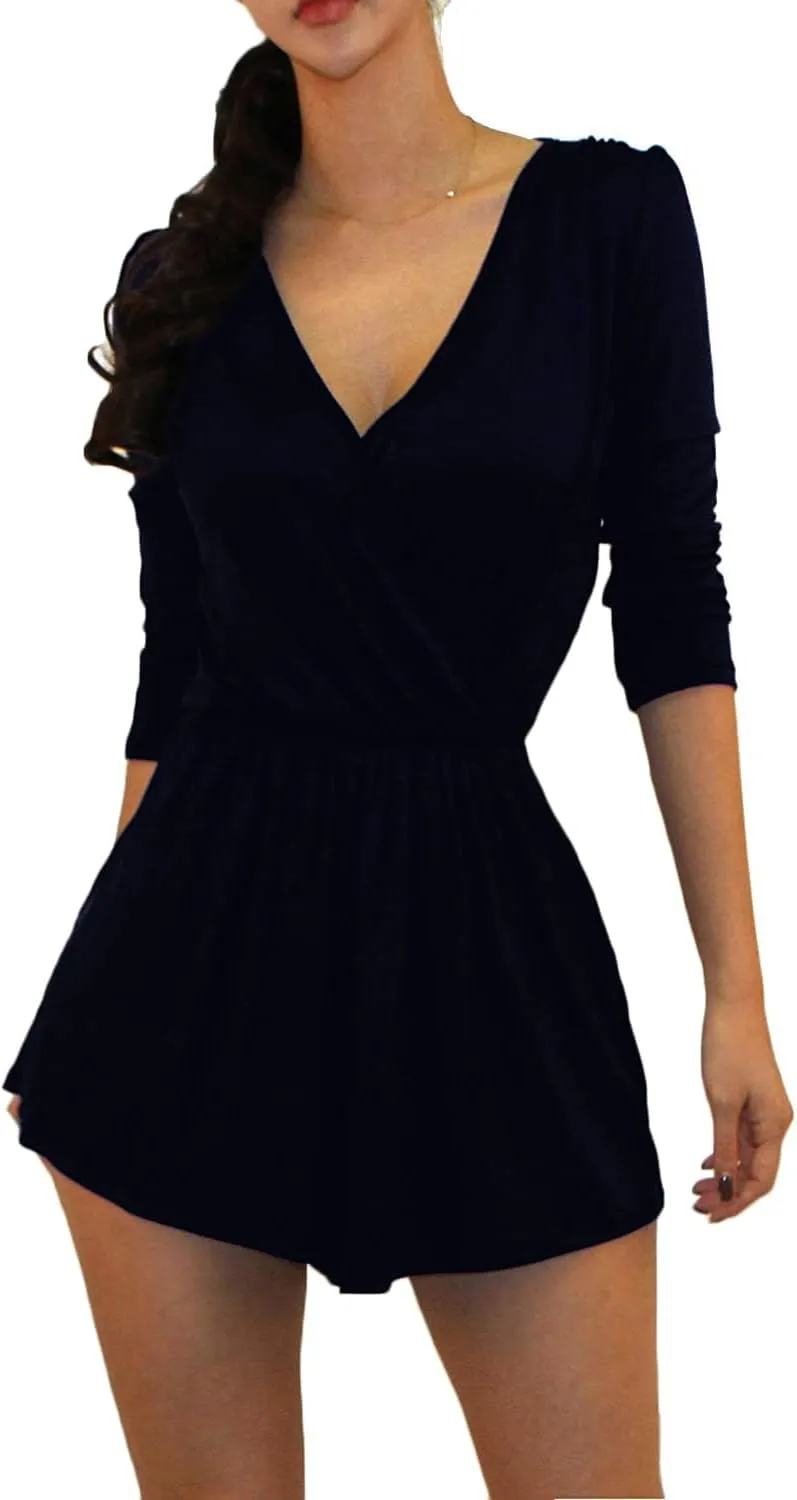 Vivicastle Women's USA Printed V-Neck 3/4 Sleeve Faux Wrap Waist Tie Romper Jumpsuit