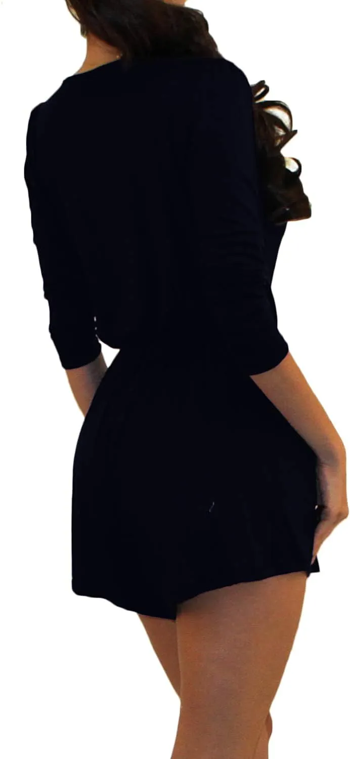 Vivicastle Women's USA Printed V-Neck 3/4 Sleeve Faux Wrap Waist Tie Romper Jumpsuit
