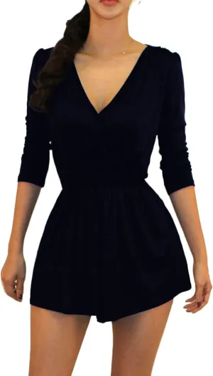 Vivicastle Women's USA Printed V-Neck 3/4 Sleeve Faux Wrap Waist Tie Romper Jumpsuit