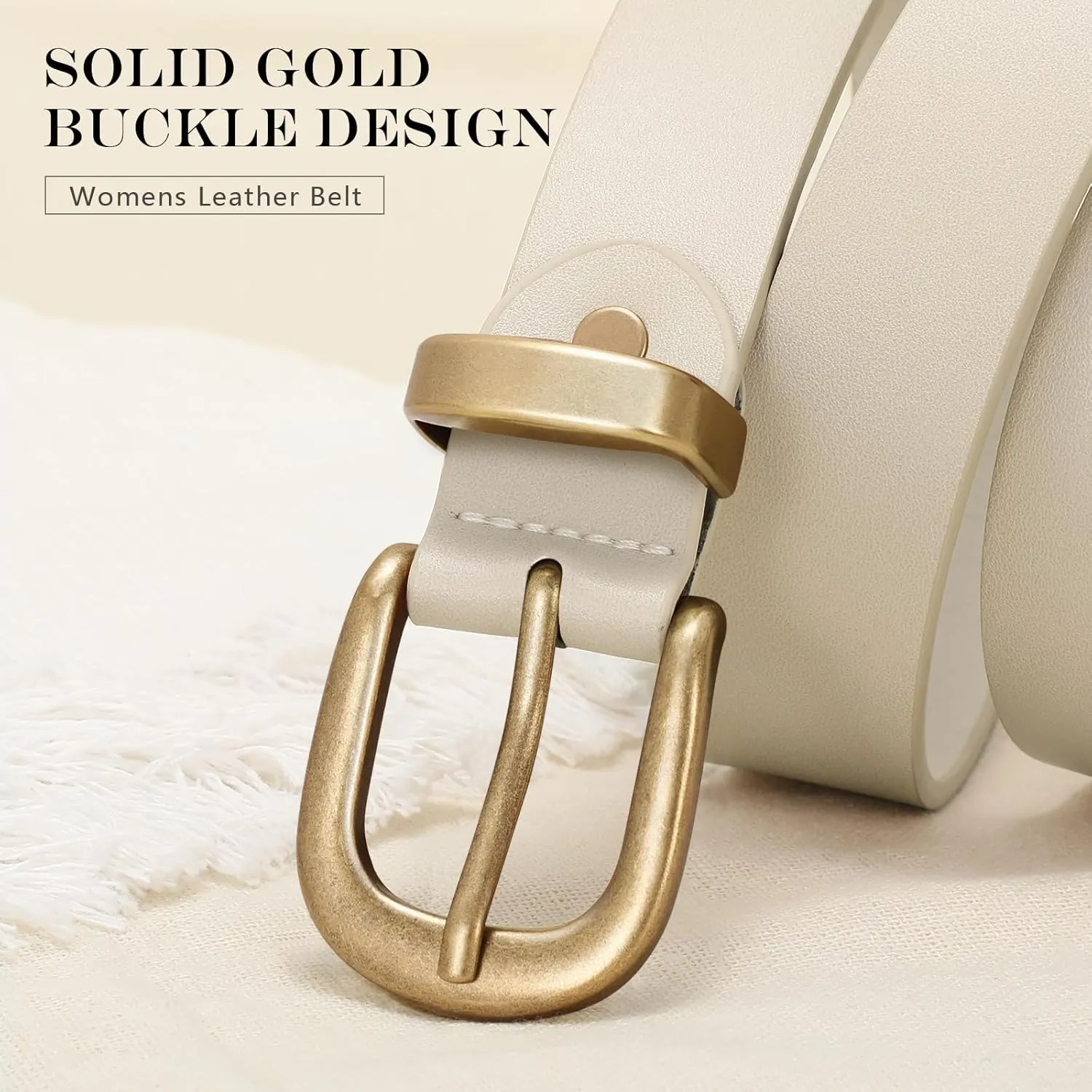 VONMELLI Women's Belt for Jean, Leather Belt for Women Dress Pant with Fashion Gold Buckle