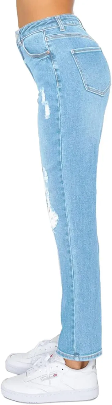 WAX JEAN Women's Mom Jean with Blown Out Knee