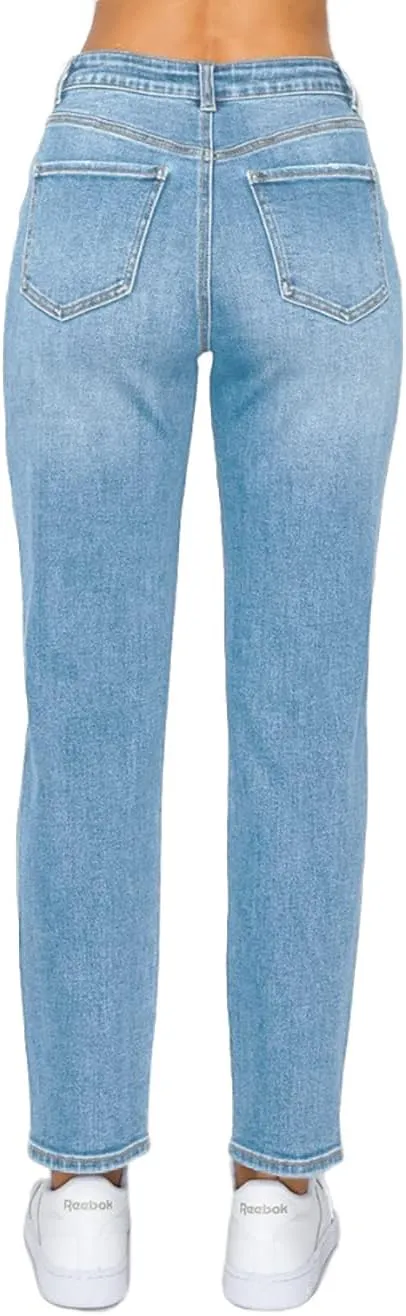 WAX JEAN Women's Mom Jean with Blown Out Knee