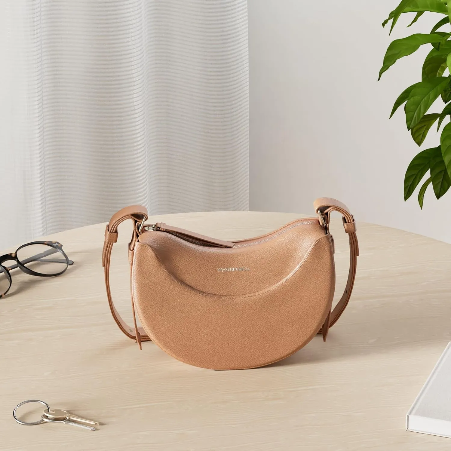 WESTBRONCO Crescent Leather Shoulder Bag for Women - Designer Crossbody Handbag Purse Hobo