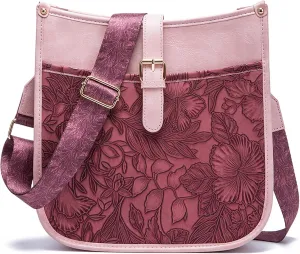 Western Wrangler Fringe Elegant Embossed Orchid Design Crossbody Purse for Women - Vintage Cellphone Bag with Tassel Zippers Ideal Trendy Vegan Hobo Handbags With Adjustable Shoulder Strap Bucket Pink
