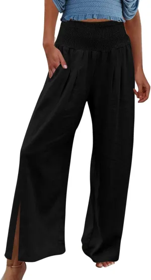 Wide Leg Pants for Women Winter Flared Vacation Capris with Pockets Solid Color Wide Leg