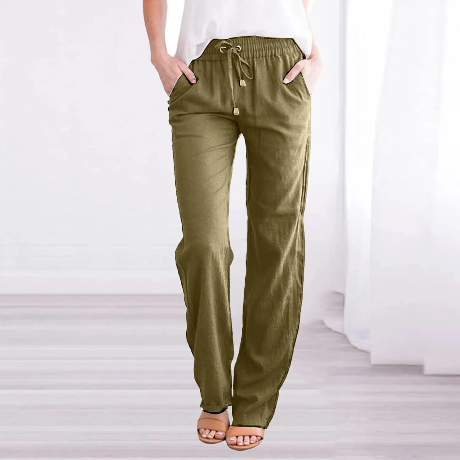 Wide Leg Pants for Women Winter Slim Business Palazzo with Pockets High Waisted Elastic Waist