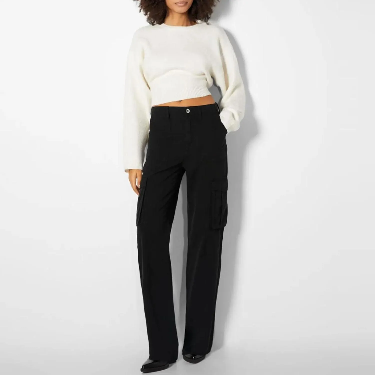 Wide Leg Sweatpants Winter Slack Work Capris with Pockets Straight Leg High Waisted