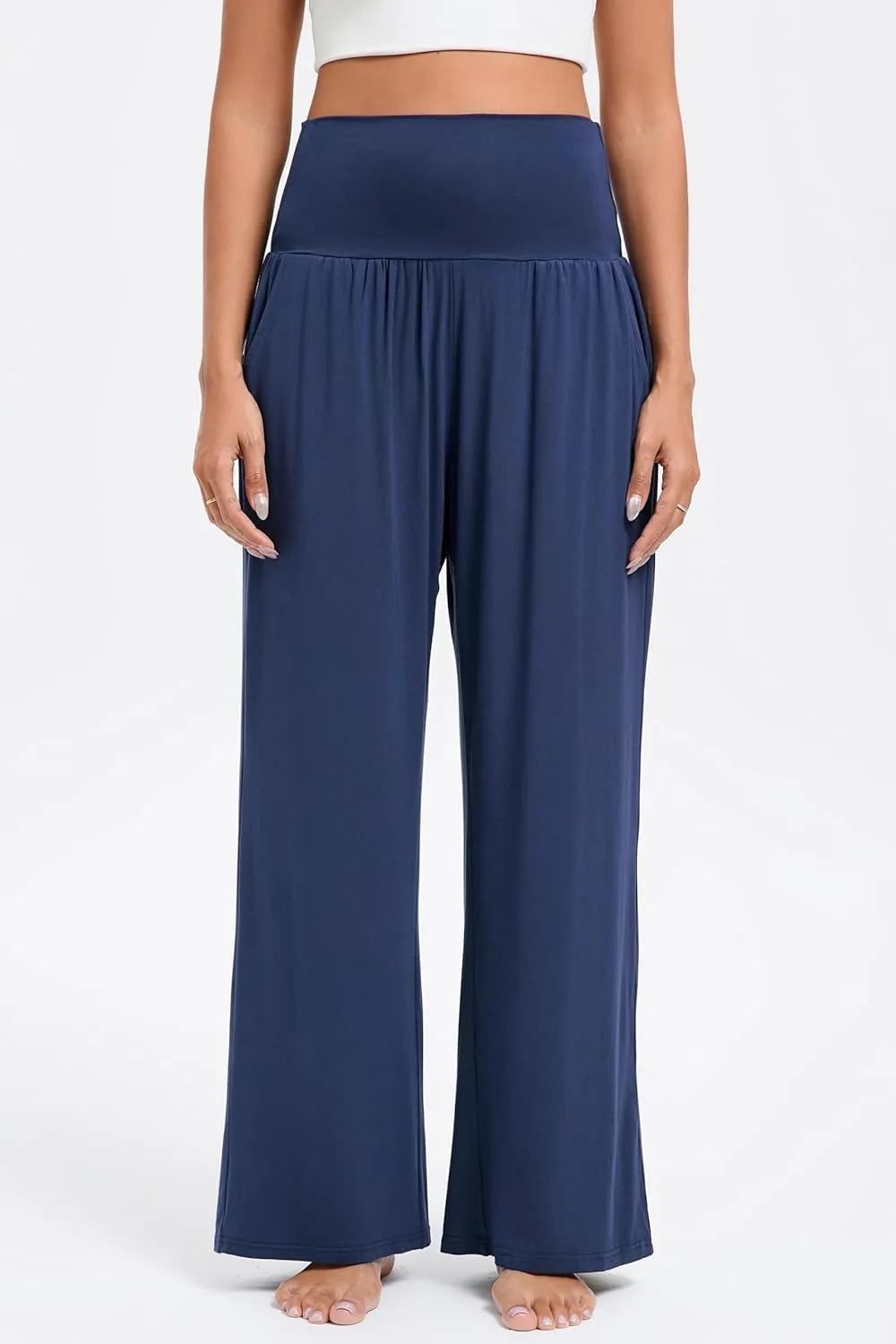 Wide Leg Yoga Pants for Women High Waisted Casual Loose Sweatpant Palazzo Lounge Spajama Flowy Pants with Pocket