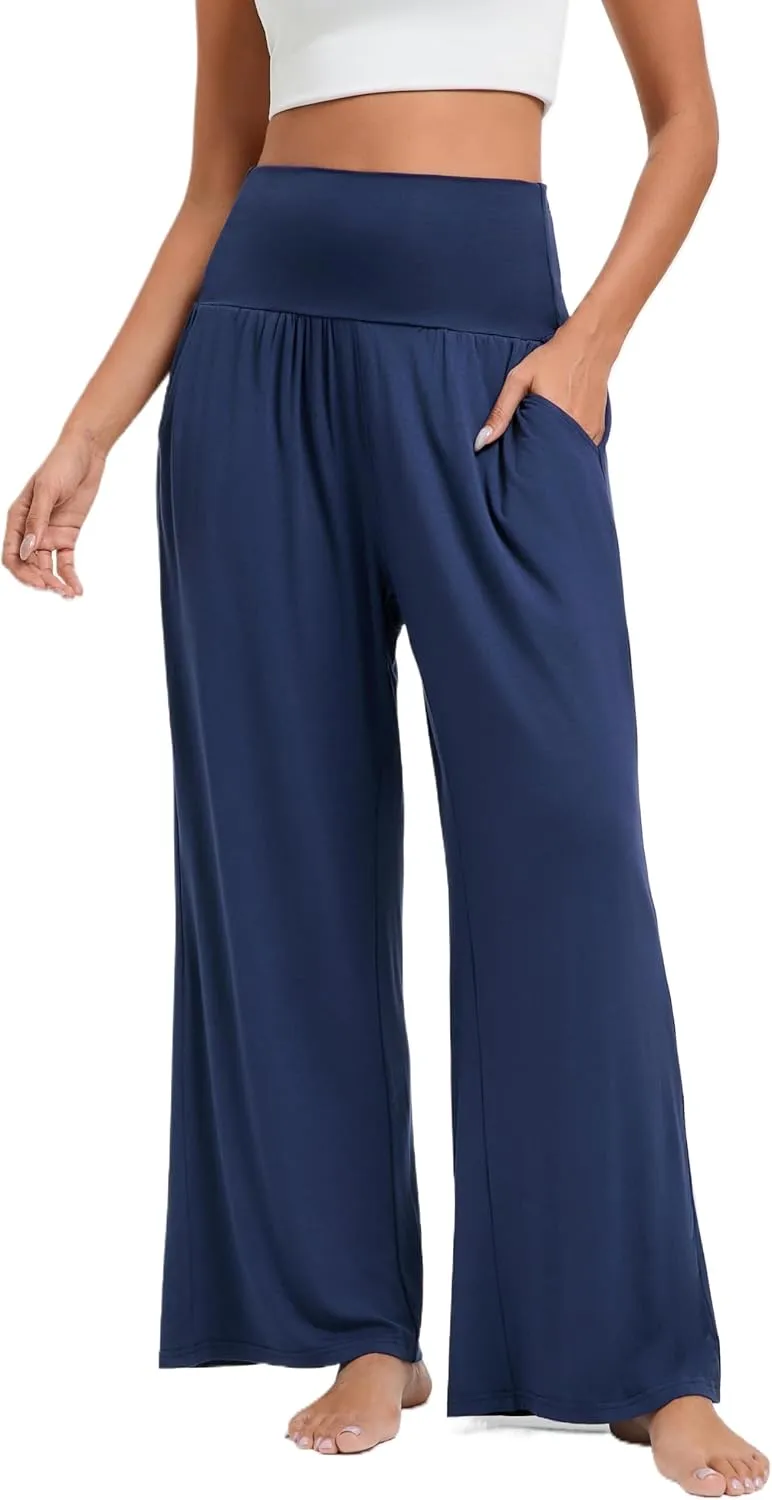 Wide Leg Yoga Pants for Women High Waisted Casual Loose Sweatpant Palazzo Lounge Spajama Flowy Pants with Pocket