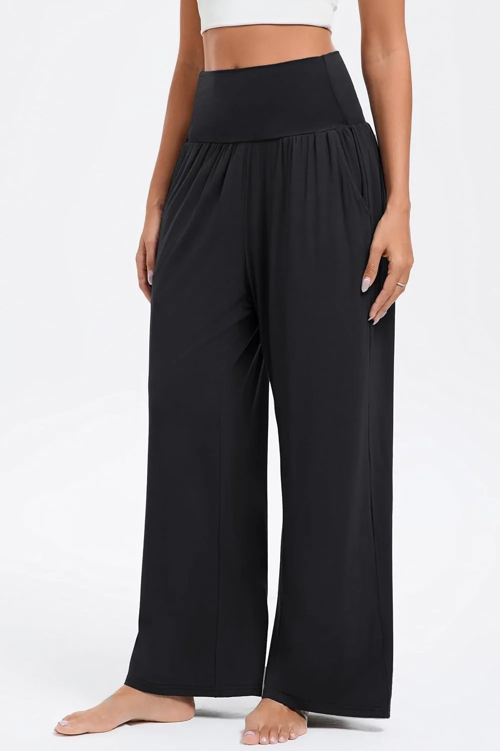 Wide Leg Yoga Pants for Women High Waisted Casual Loose Sweatpant Palazzo Lounge Spajama Flowy Pants with Pocket