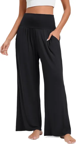 Wide Leg Yoga Pants for Women High Waisted Casual Loose Sweatpant Palazzo Lounge Spajama Flowy Pants with Pocket