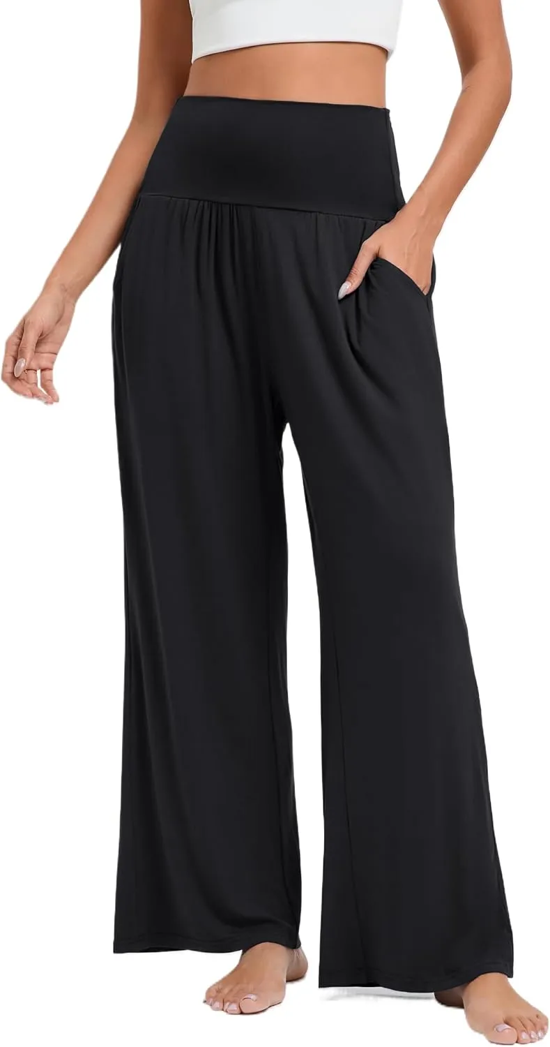 Wide Leg Yoga Pants for Women High Waisted Casual Loose Sweatpant Palazzo Lounge Spajama Flowy Pants with Pocket