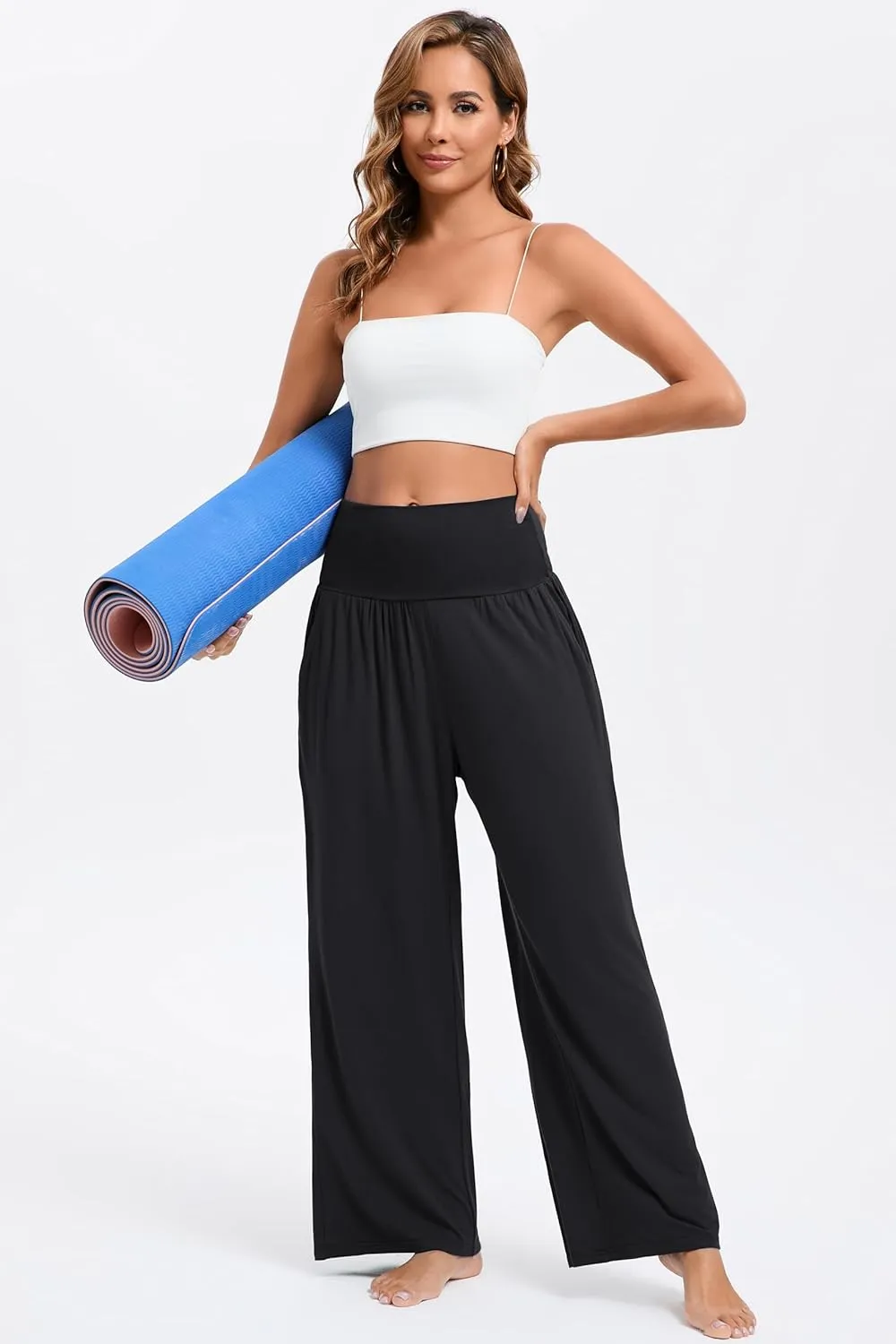 Wide Leg Yoga Pants for Women High Waisted Casual Loose Sweatpant Palazzo Lounge Spajama Flowy Pants with Pocket