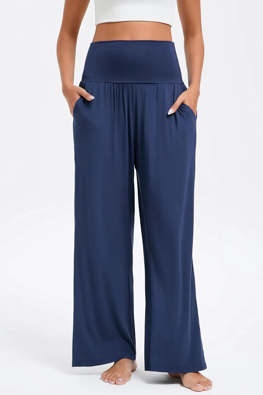 Wide Leg Yoga Pants for Women High Waisted Casual Loose Sweatpant Palazzo Lounge Spajama Flowy Pants with Pocket