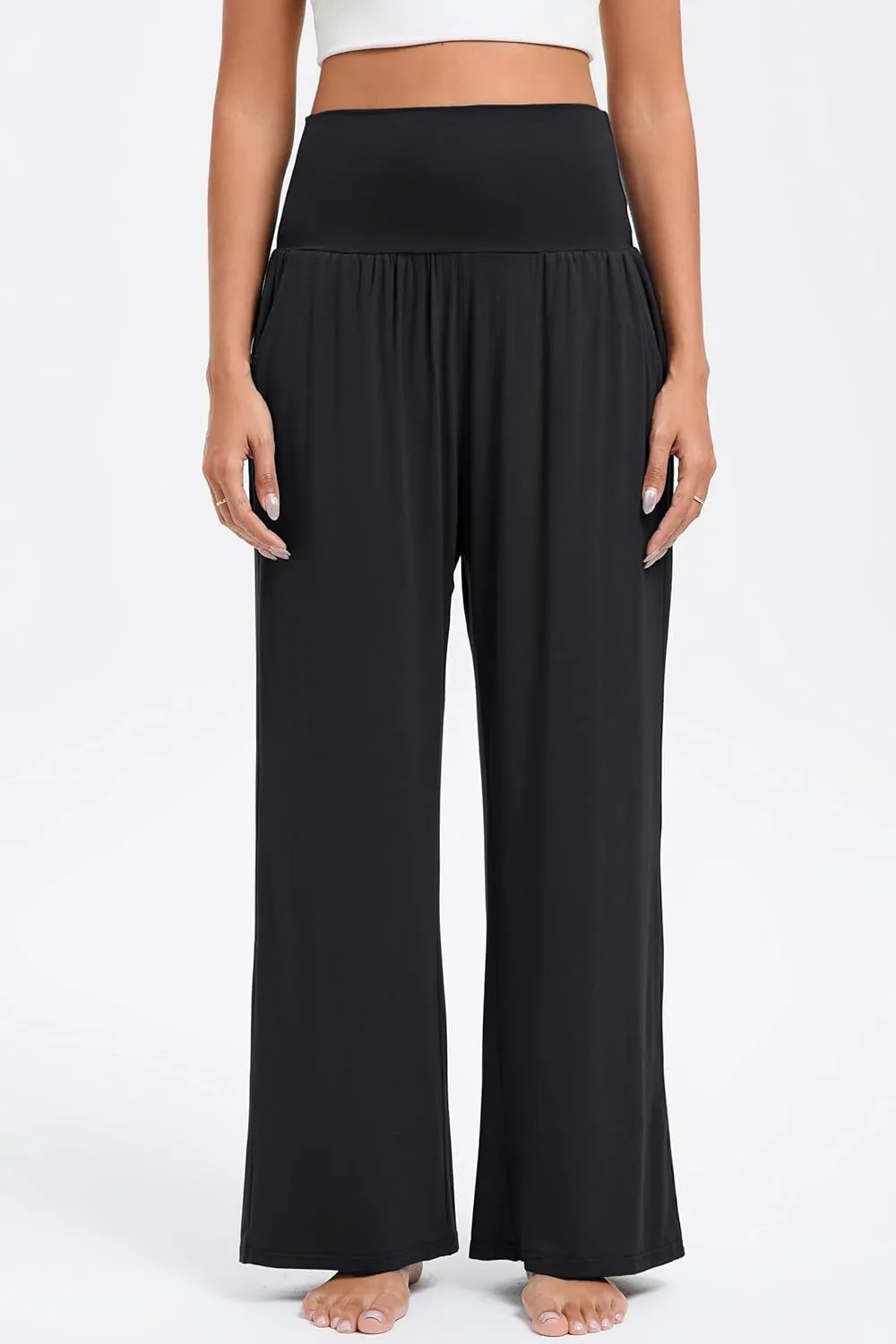 Wide Leg Yoga Pants for Women High Waisted Casual Loose Sweatpant Palazzo Lounge Spajama Flowy Pants with Pocket