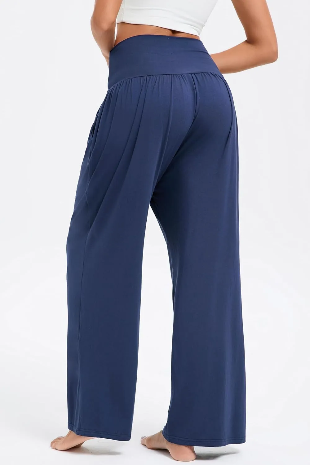 Wide Leg Yoga Pants for Women High Waisted Casual Loose Sweatpant Palazzo Lounge Spajama Flowy Pants with Pocket
