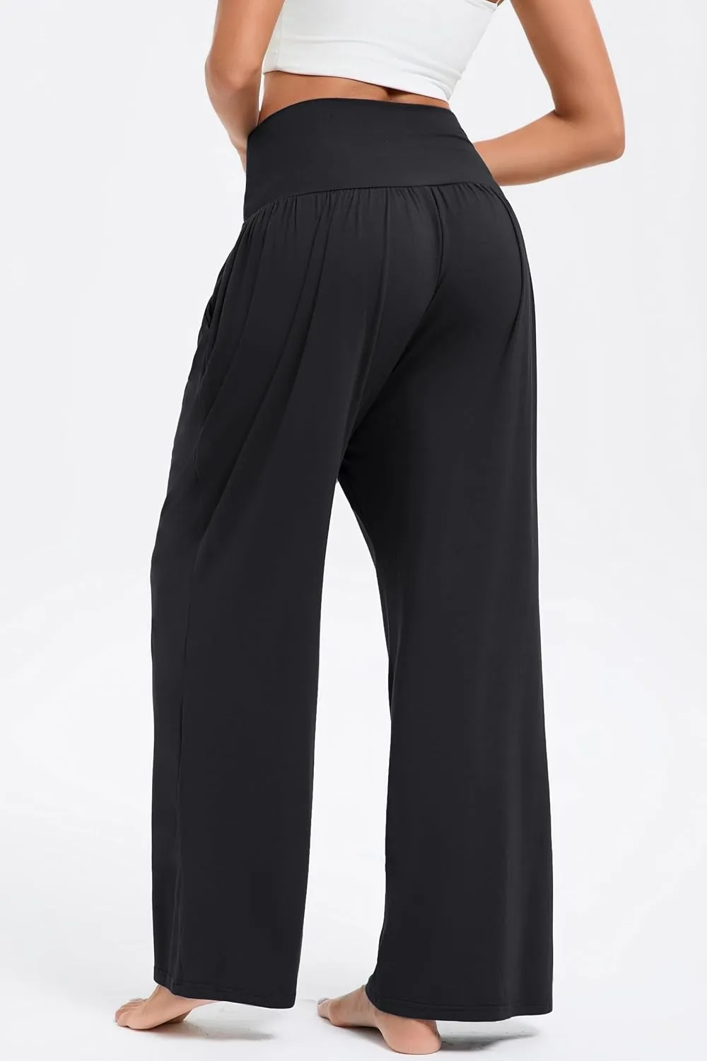 Wide Leg Yoga Pants for Women High Waisted Casual Loose Sweatpant Palazzo Lounge Spajama Flowy Pants with Pocket