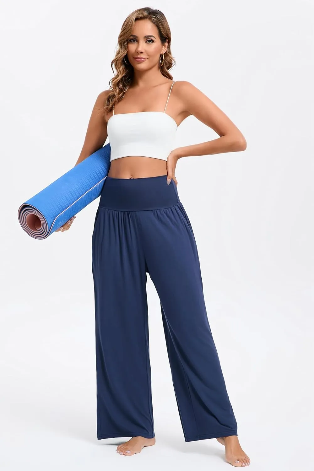Wide Leg Yoga Pants for Women High Waisted Casual Loose Sweatpant Palazzo Lounge Spajama Flowy Pants with Pocket