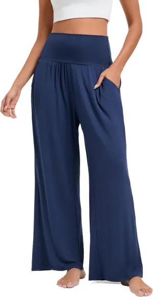 Wide Leg Yoga Pants for Women High Waisted Casual Loose Sweatpant Palazzo Lounge Spajama Flowy Pants with Pocket