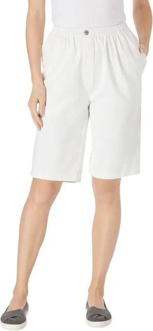 Woman Within Plus Size 7-Day Elastic-Waist Cotton Denim Short