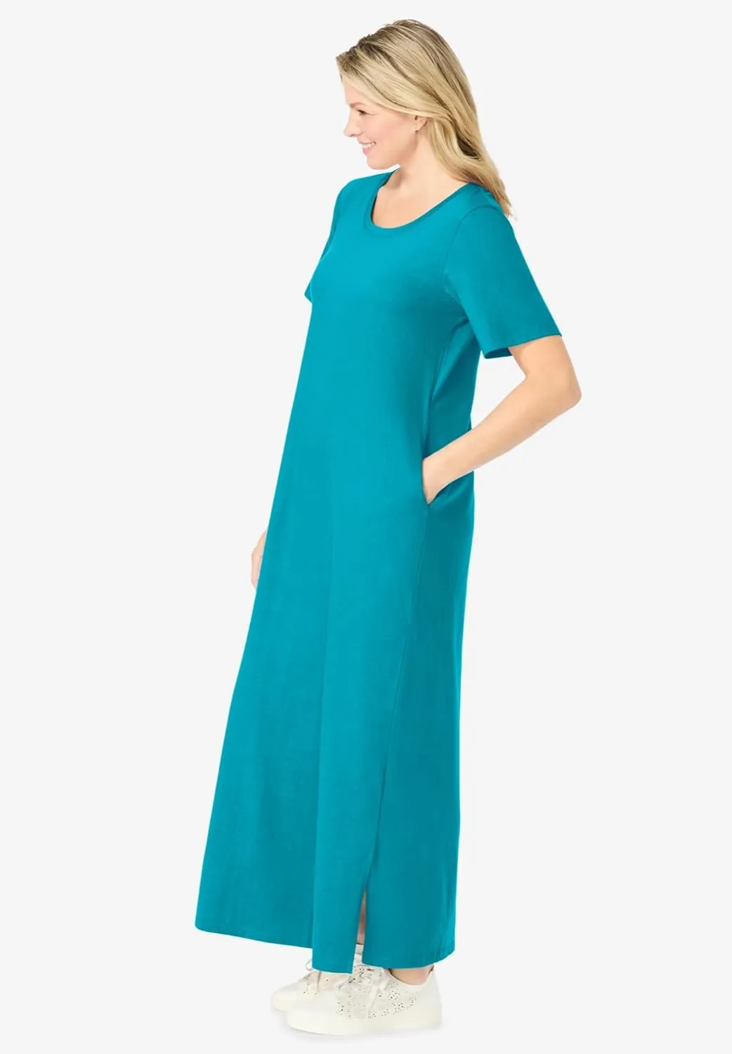 Woman Within Plus Size Perfect Short-Sleeve Scoopneck Maxi Tee Dress
