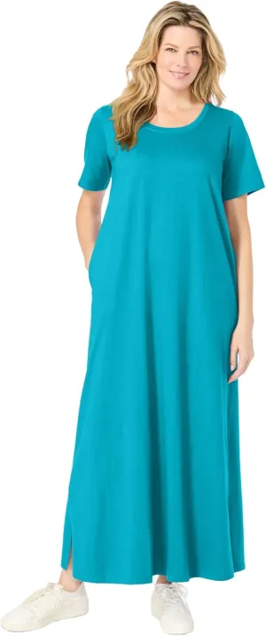 Woman Within Plus Size Perfect Short-Sleeve Scoopneck Maxi Tee Dress