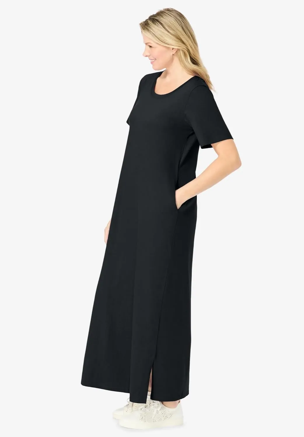 Woman Within Plus Size Perfect Short-Sleeve Scoopneck Maxi Tee Dress