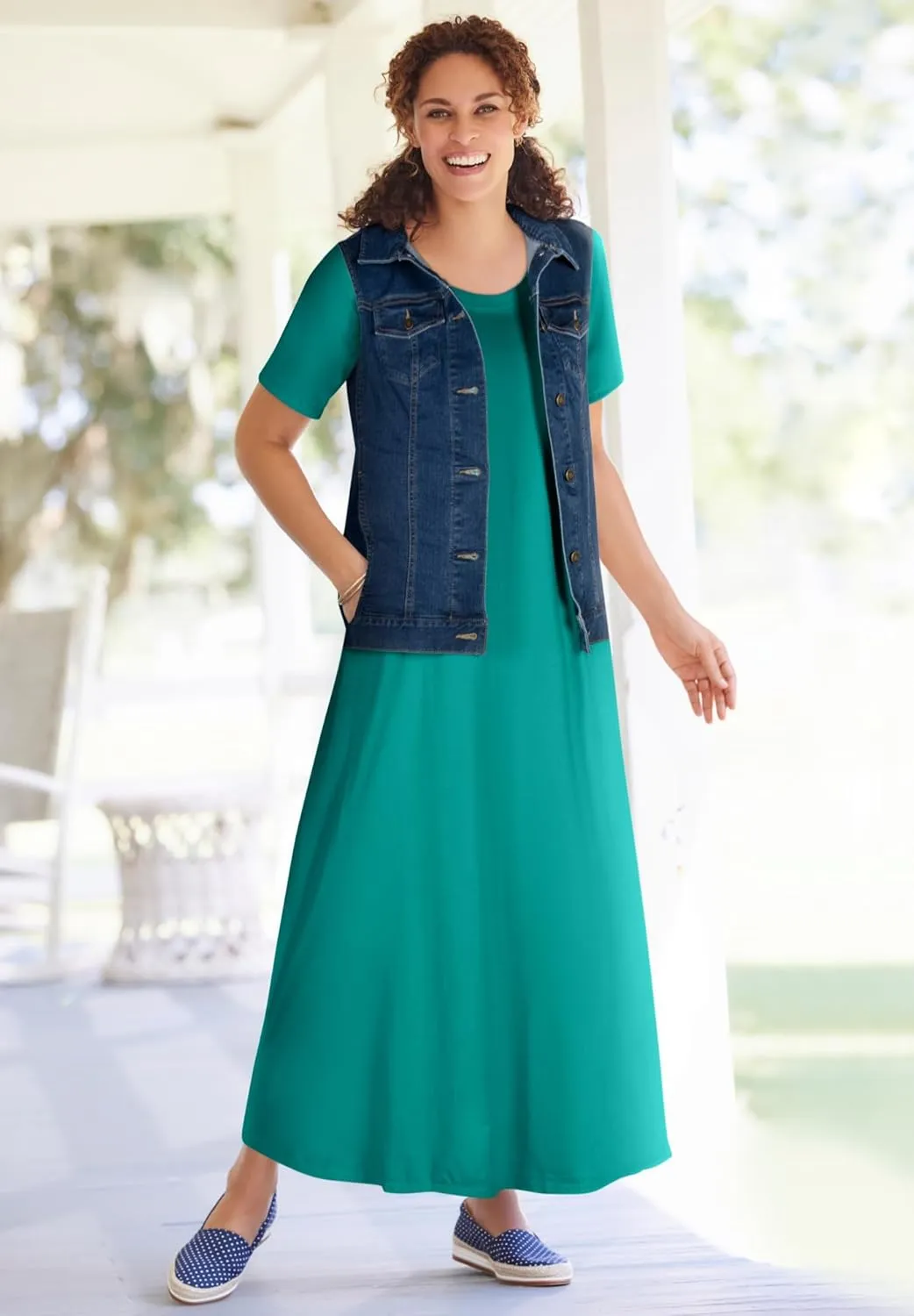 Woman Within Plus Size Perfect Short-Sleeve Scoopneck Maxi Tee Dress