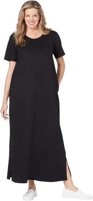 Woman Within Plus Size Perfect Short-Sleeve Scoopneck Maxi Tee Dress