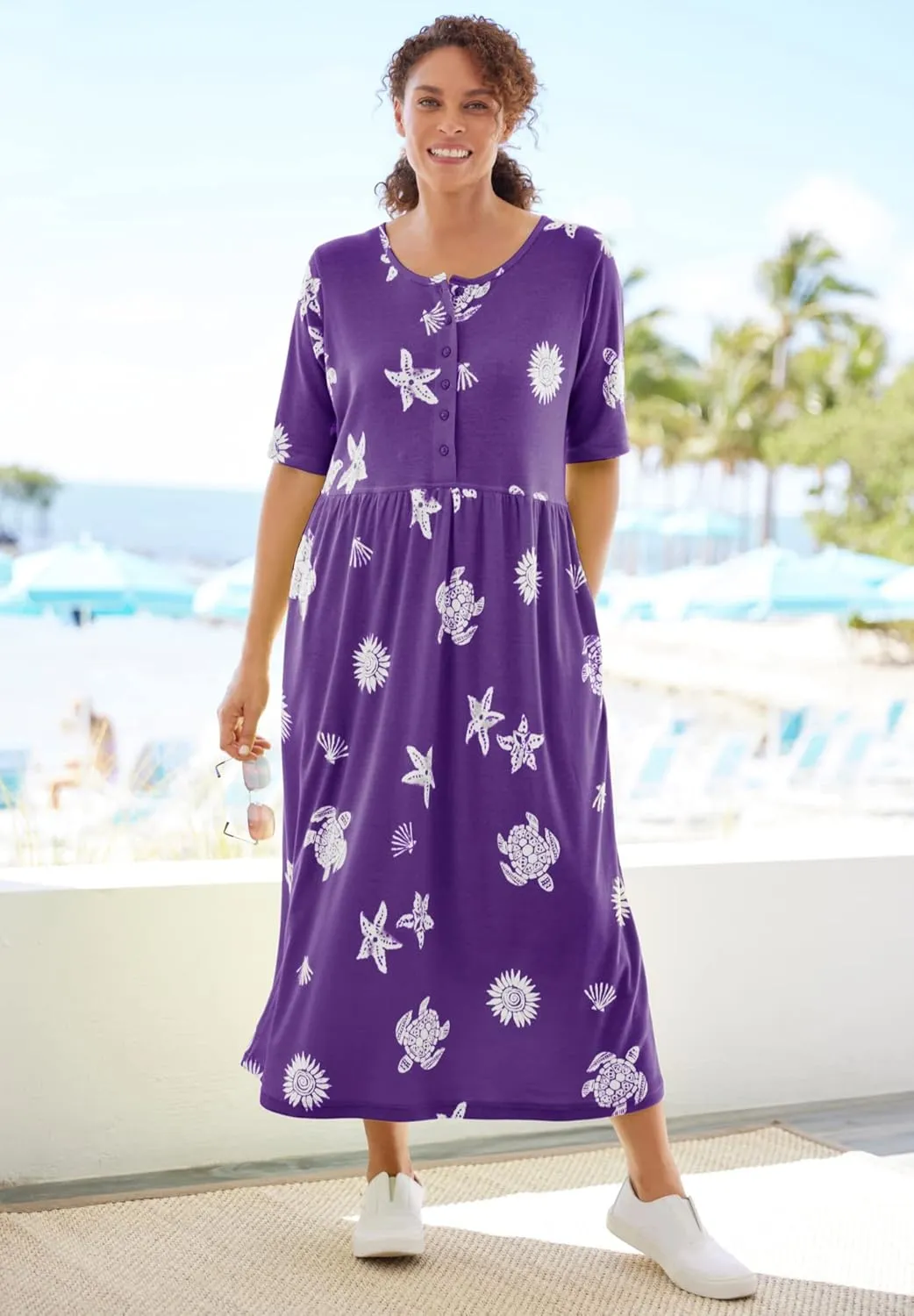 Woman Within Plus Size Stamped Empire Waist Dress