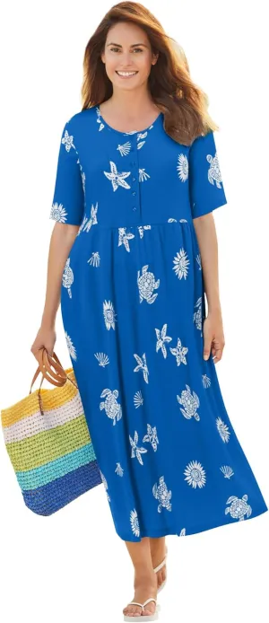 Woman Within Plus Size Stamped Empire Waist Dress