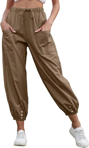 Women Capri Pants Lounge Drawstring High Elastic Waist Wide Leg Quick Dry Pants Cinch Bottom Trousers