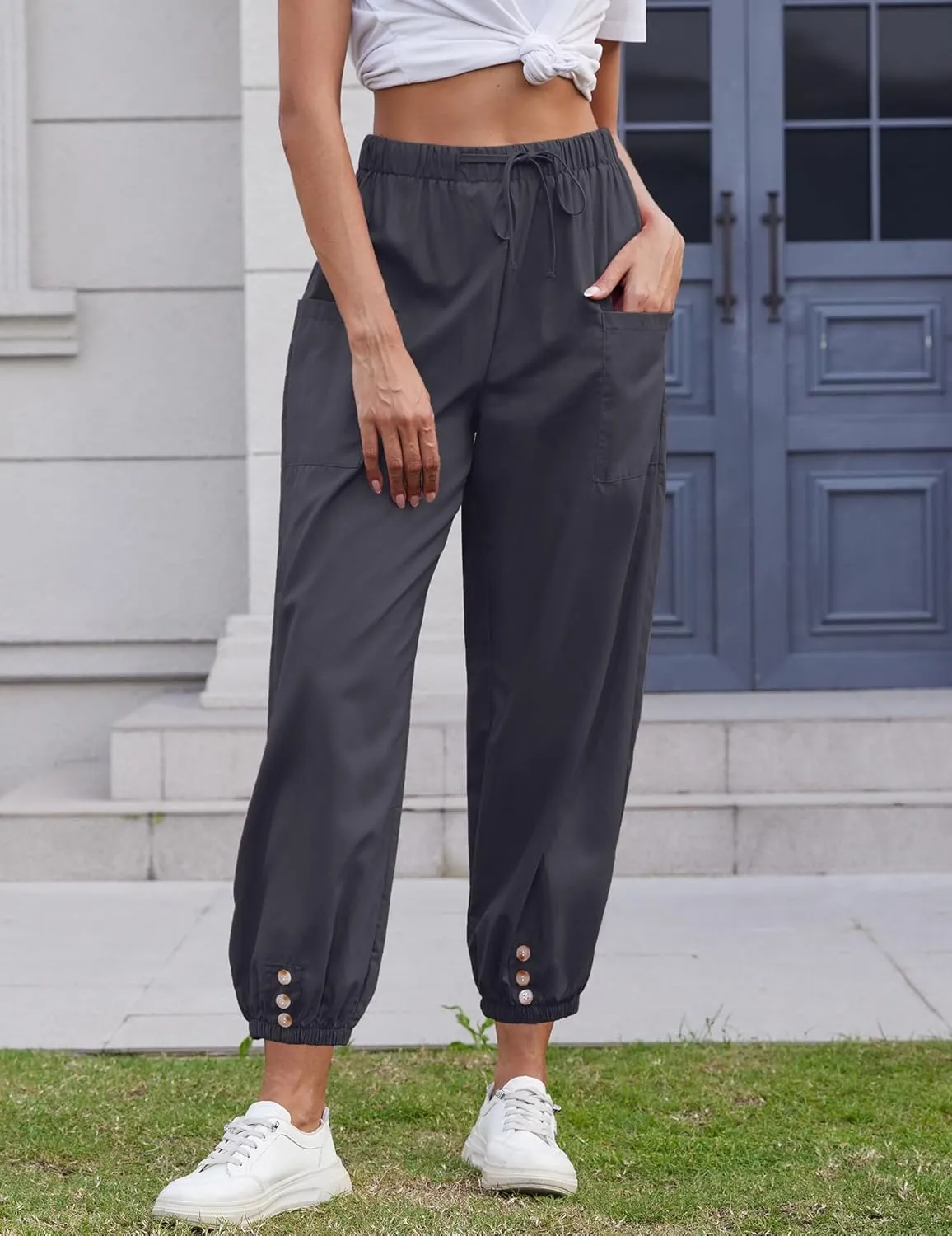 Women Capri Pants Lounge Drawstring High Elastic Waist Wide Leg Quick Dry Pants Cinch Bottom Trousers
