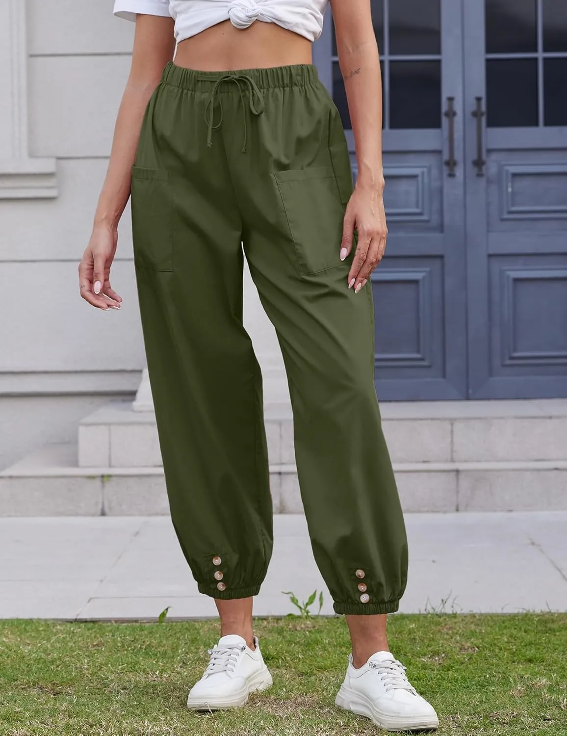 Women Capri Pants Lounge Drawstring High Elastic Waist Wide Leg Quick Dry Pants Cinch Bottom Trousers