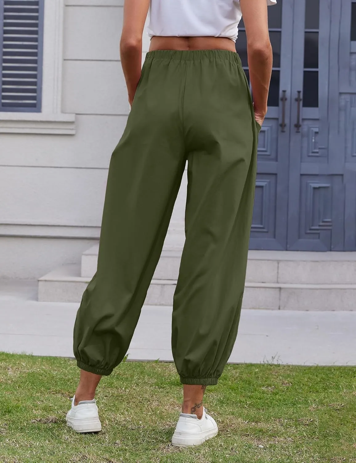 Women Capri Pants Lounge Drawstring High Elastic Waist Wide Leg Quick Dry Pants Cinch Bottom Trousers
