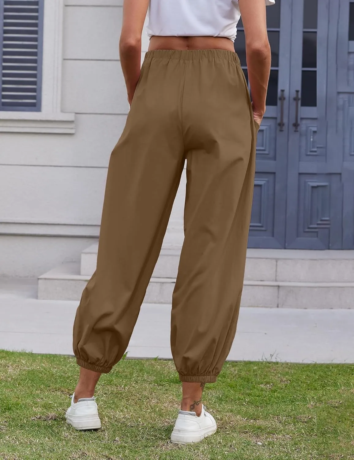 Women Capri Pants Lounge Drawstring High Elastic Waist Wide Leg Quick Dry Pants Cinch Bottom Trousers