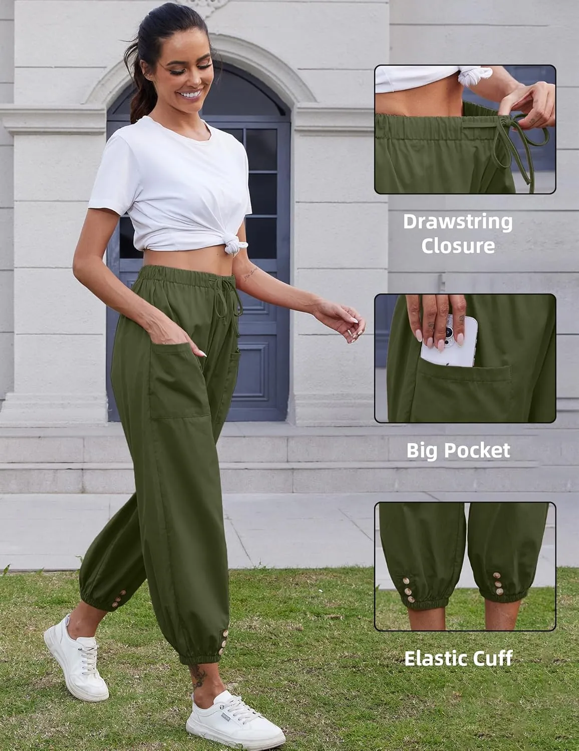 Women Capri Pants Lounge Drawstring High Elastic Waist Wide Leg Quick Dry Pants Cinch Bottom Trousers