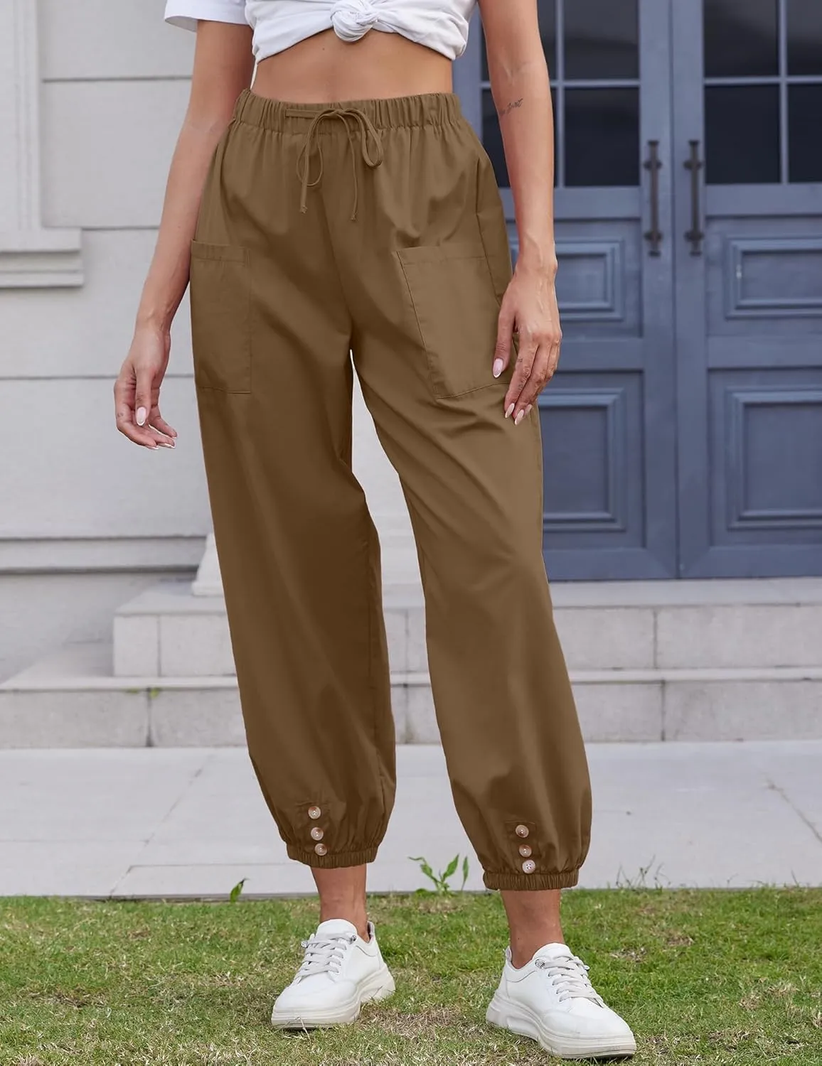 Women Capri Pants Lounge Drawstring High Elastic Waist Wide Leg Quick Dry Pants Cinch Bottom Trousers