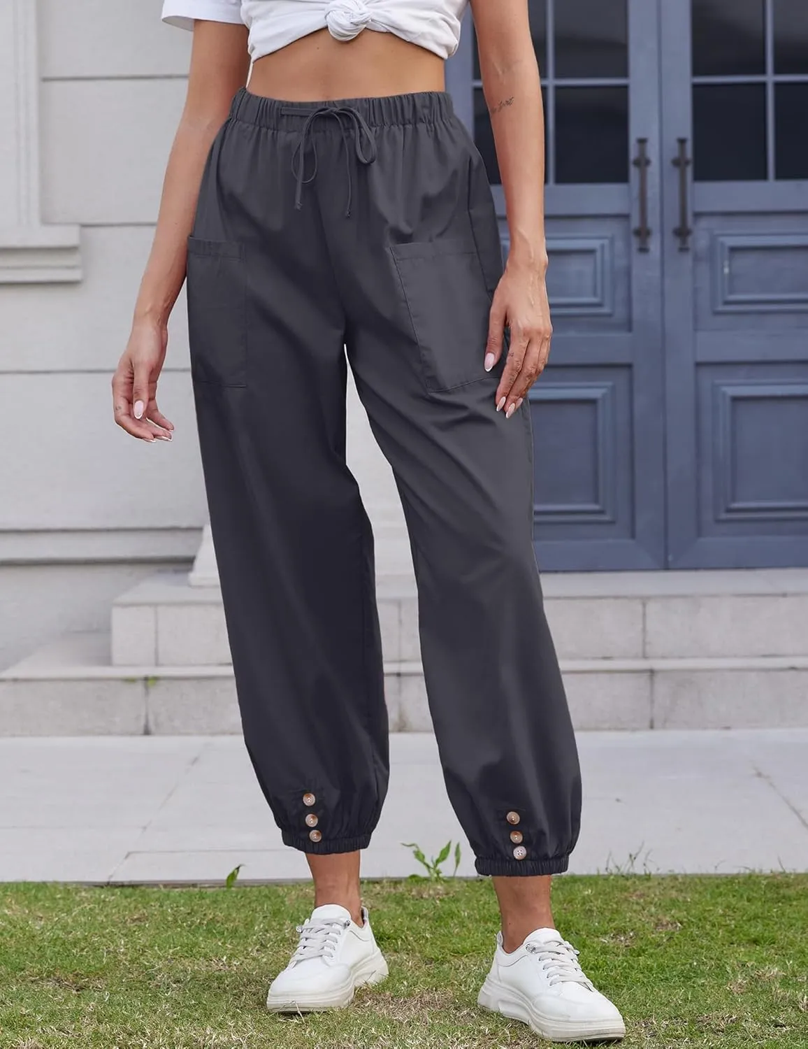 Women Capri Pants Lounge Drawstring High Elastic Waist Wide Leg Quick Dry Pants Cinch Bottom Trousers