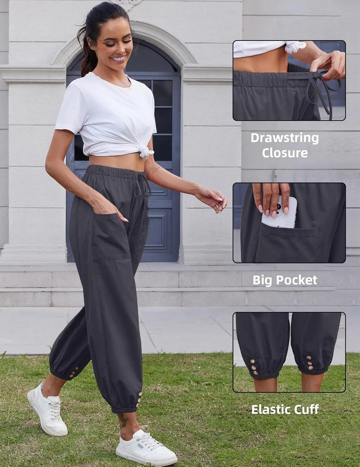 Women Capri Pants Lounge Drawstring High Elastic Waist Wide Leg Quick Dry Pants Cinch Bottom Trousers