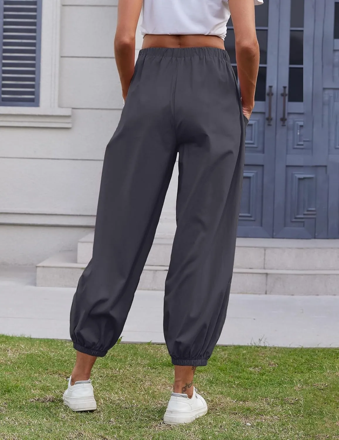 Women Capri Pants Lounge Drawstring High Elastic Waist Wide Leg Quick Dry Pants Cinch Bottom Trousers
