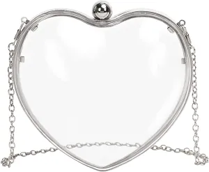 Women Clear Acrylic Clutch Bag Mini Heart Handbag Evening Pouch with Detechable Chain