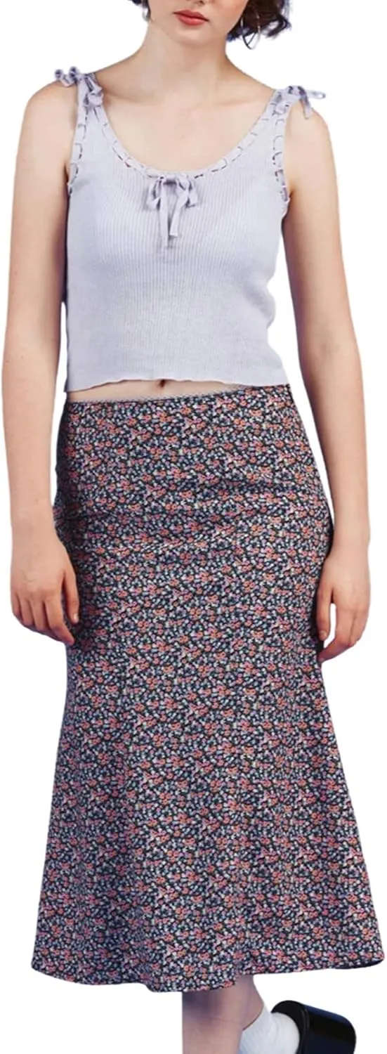 Women Harajuku E-Girl 90s Fashion Midi Skirt Retro Long Maxi Y2k Skirt A Line Bathing Suit Bikini Cover Up Skirts Dress