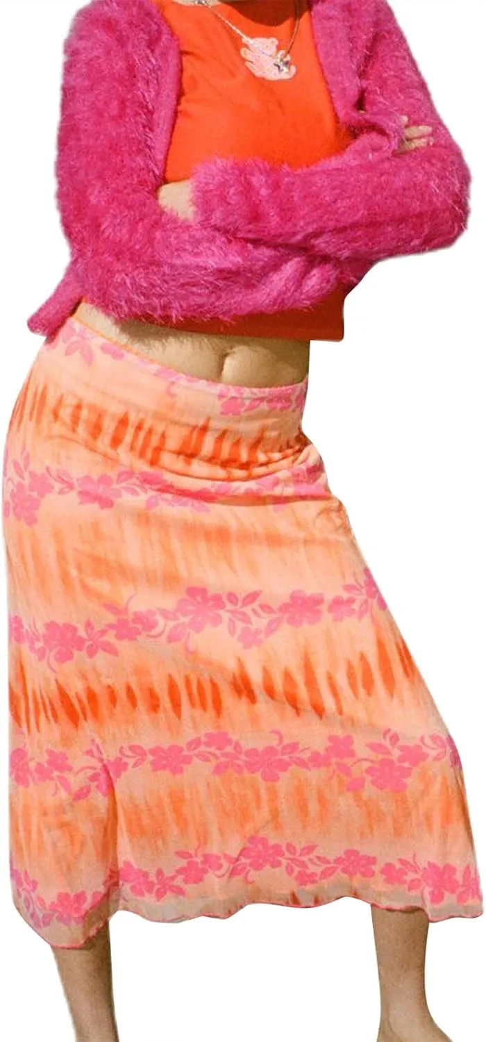 Women Harajuku E-Girl 90s Fashion Midi Skirt Retro Long Maxi Y2k Skirt A Line Bathing Suit Bikini Cover Up Skirts Dress
