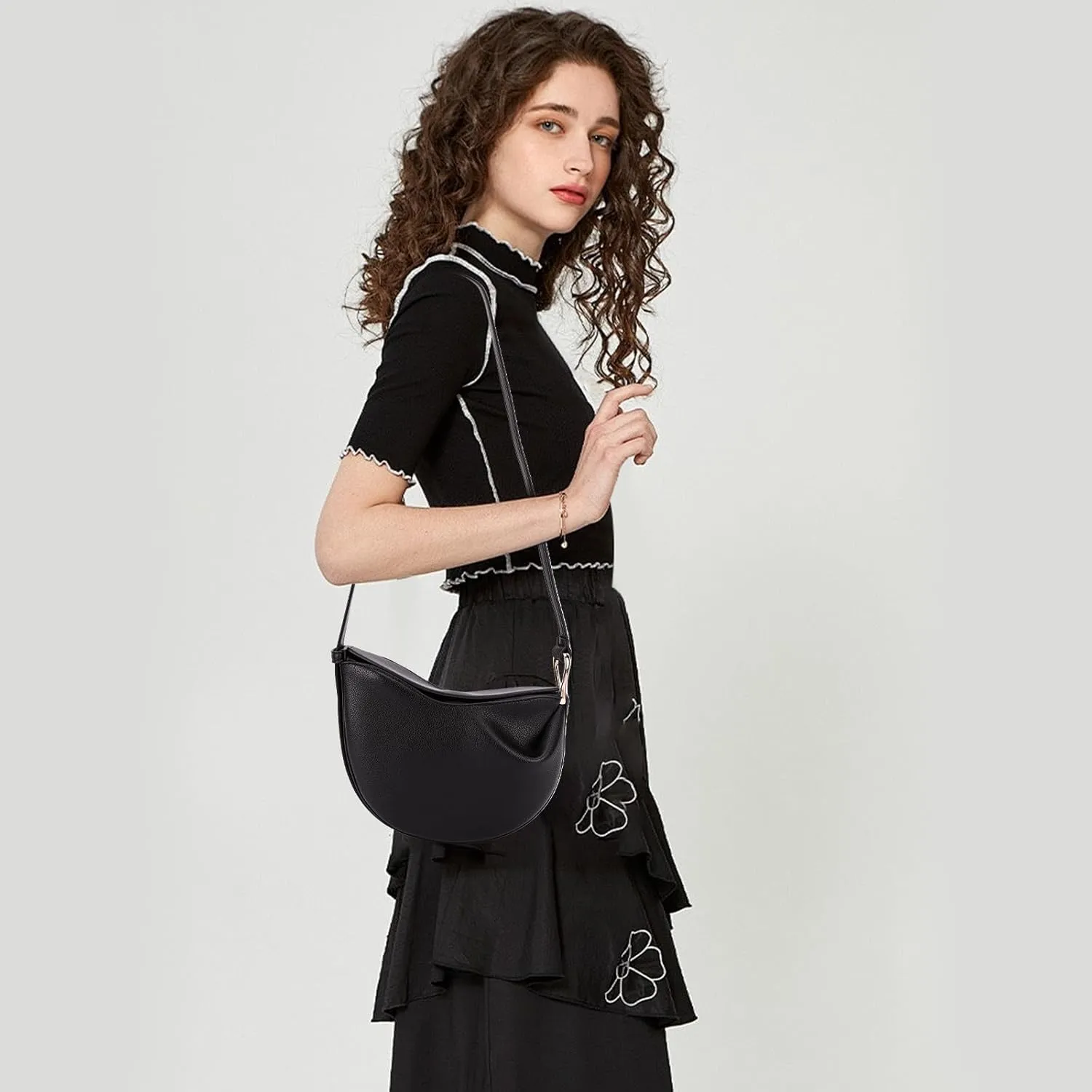 Women Leather Dumpling Bag PU Leather Shoulder Saddle Bag Solid Color Female Daily Commute Bag Adjustable Strap