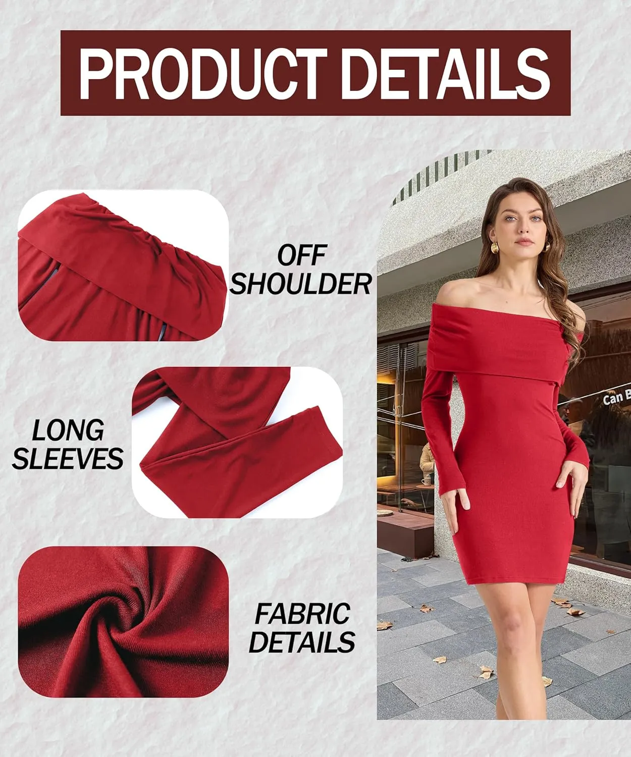 Women Off Shoulder Long Sleeve Bodycon Dress Mini Cocktail Party Wrap Dresses for Women