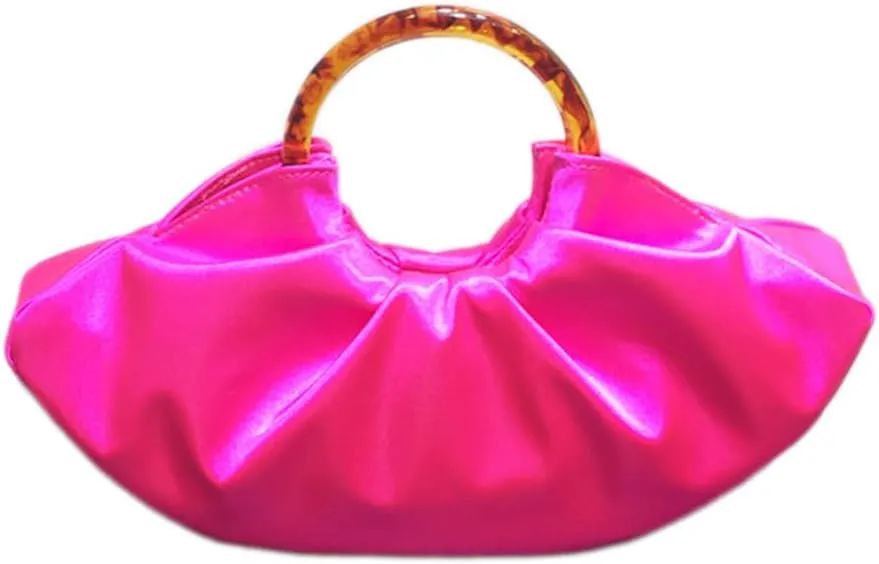 Women Satin Evening Handbag Pleated Satin Clutch Formal Dressy Purses Ruched Hobo Bag for Wedding Prom Cocktail Party