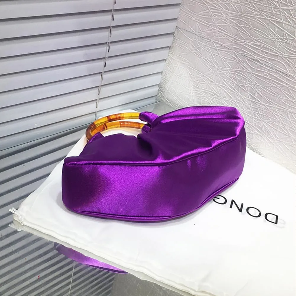 Women Satin Evening Handbag Pleated Satin Clutch Formal Dressy Purses Ruched Hobo Bag for Wedding Prom Cocktail Party